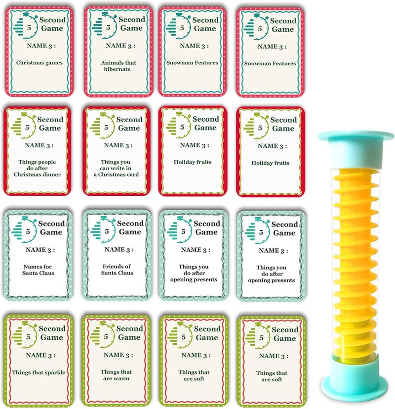 MLOLM Christmas 5 Second Game 108 Simple Question Christmas Party Games Cards Digital Timer and 5 Second Hourglass New Year Question Card Games for Adults Family Party Game - Image 1